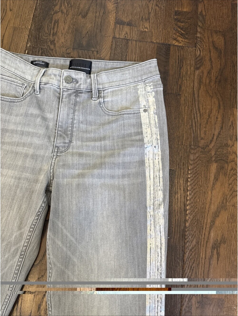 WHBM High Rise Straight Gray Jeans Size 10 Metallic Silver Stripe EUC